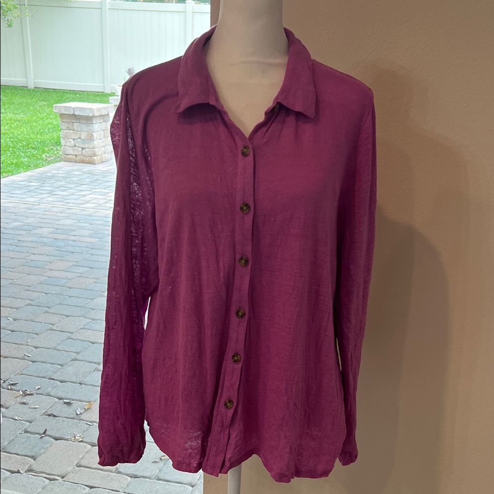 J.Jill Love Linen Long Sleeve Button Down Breathable Linen Shirt